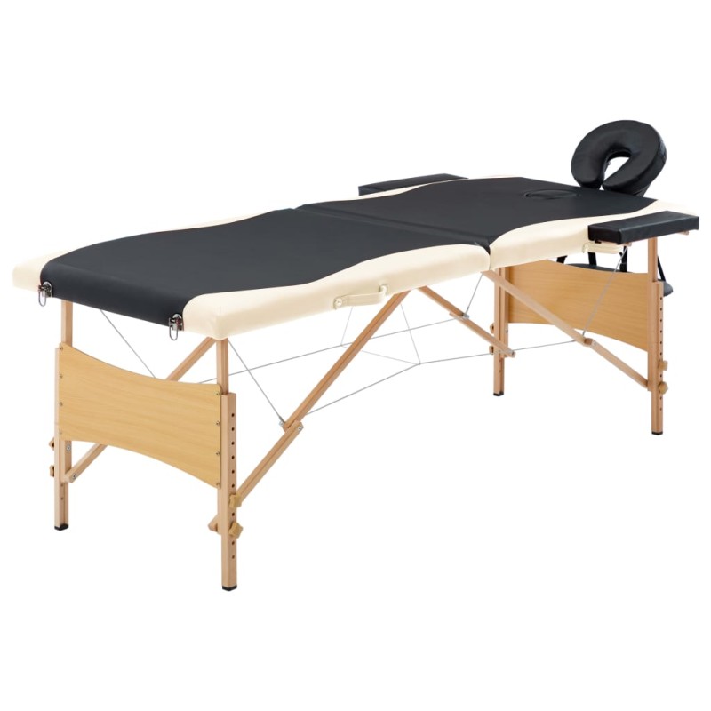 vidaXL Camilla de masaje plegable 2 zonas madera negro y beige