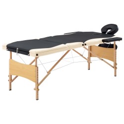  vidaXL Camilla de masaje plegable 3 zonas madera negro y beige