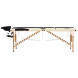  vidaXL Camilla de masaje plegable 3 zonas madera negro y beige