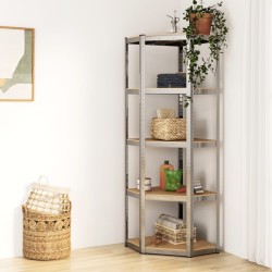 vidaXL Estantería esquina 5 niveles madera contrachapada y acero plata