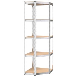 vidaXL Estantería esquina 5 niveles madera contrachapada y acero plata
