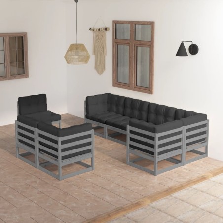 vidaXL Muebles de jardín 8 pzas y cojines madera maciza pino