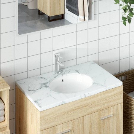 vidaXL Lavabo de baño ovalado cerámica blanco 33x29x16,5 cm