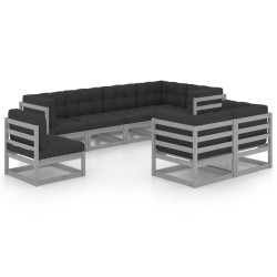 vidaXL Muebles de jardín 8 pzas y cojines madera maciza pino