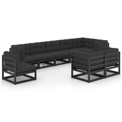 vidaXL Juego de muebles de jardín 9 pzas y cojines madera maciza pino