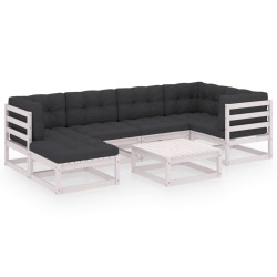 vidaXL Juego de muebles de jardín 7 pzas y cojines madera maciza pino