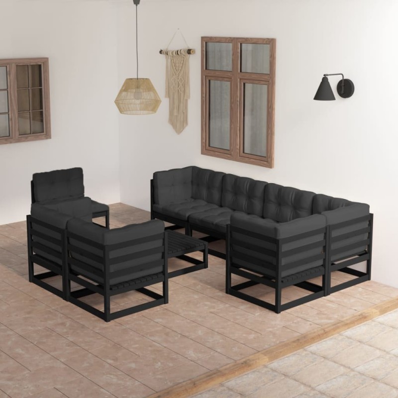 vidaXL Juego de muebles de jardín 9 pzas y cojines madera maciza pino vidaXL Juego de muebles de jardín 9 pzas y cojines madera maciza pino