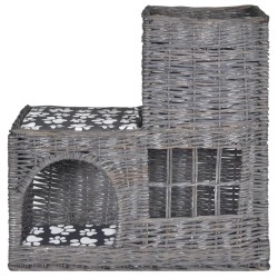 vidaXL Casa/cama/rascador/castillo para mascotas de sauce con cojín