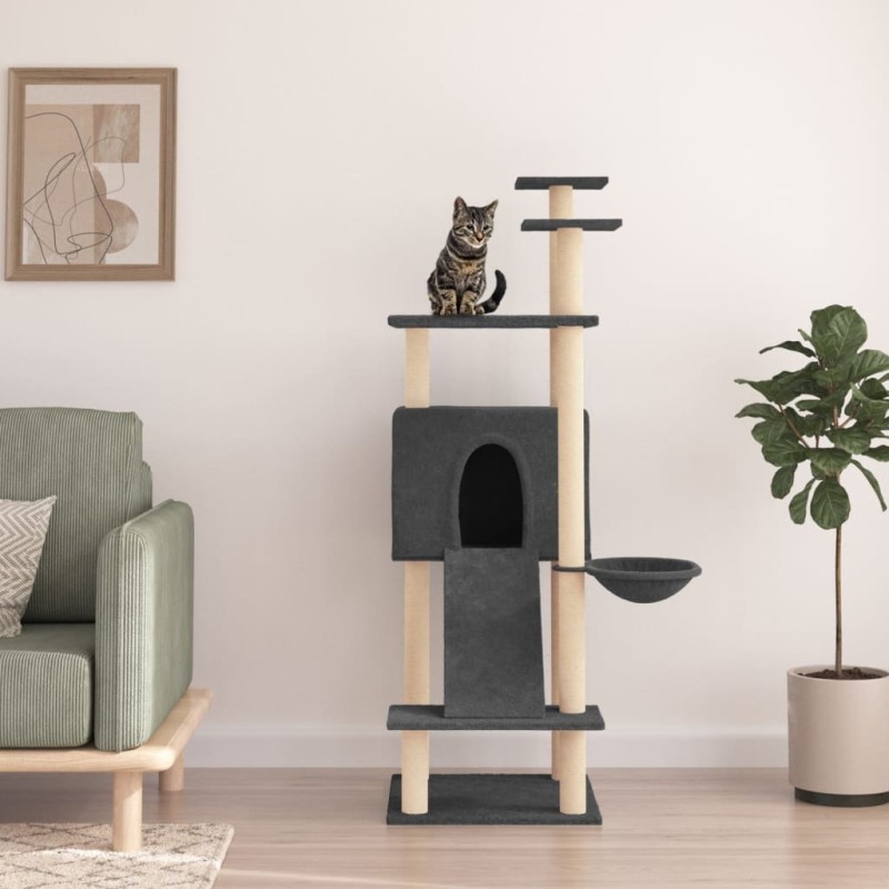 vidaXL Rascador para gatos con postes de sisal gris oscuro 153 cm vidaXL Rascador para gatos con postes de sisal gris oscuro 153 cm