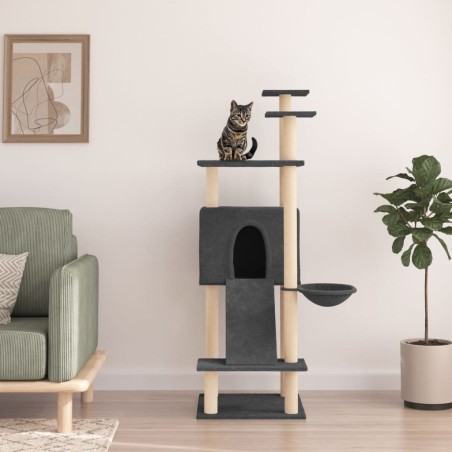 vidaXL Rascador para gatos con postes de sisal gris oscuro 153 cm