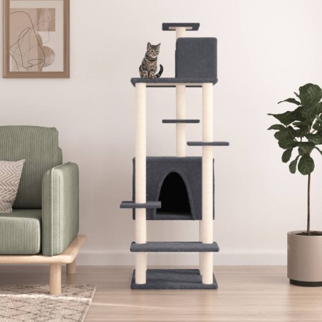 vidaXL Rascador para gatos con postes de sisal gris oscuro 154 cm