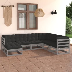 vidaXL Juego de muebles de jardín 7 pzas y cojines madera maciza pino