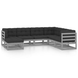 vidaXL Juego de muebles de jardín 7 pzas y cojines madera maciza pino