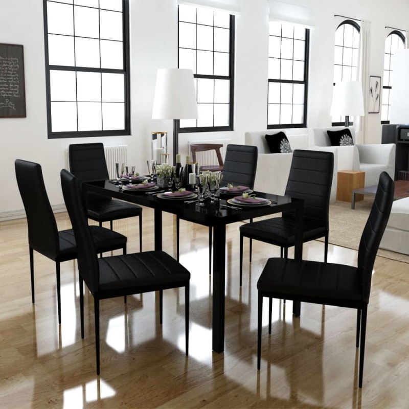 vidaXL Conjunto de mesa de comedor siete piezas negro vidaXL Conjunto de mesa de comedor siete piezas negro