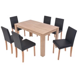vidaXL Conjunto de comedor 7 piezas de roble y cuero artificial negro