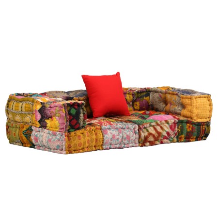 vidaXL Puf modular de 2 plazas de tela patchwork
