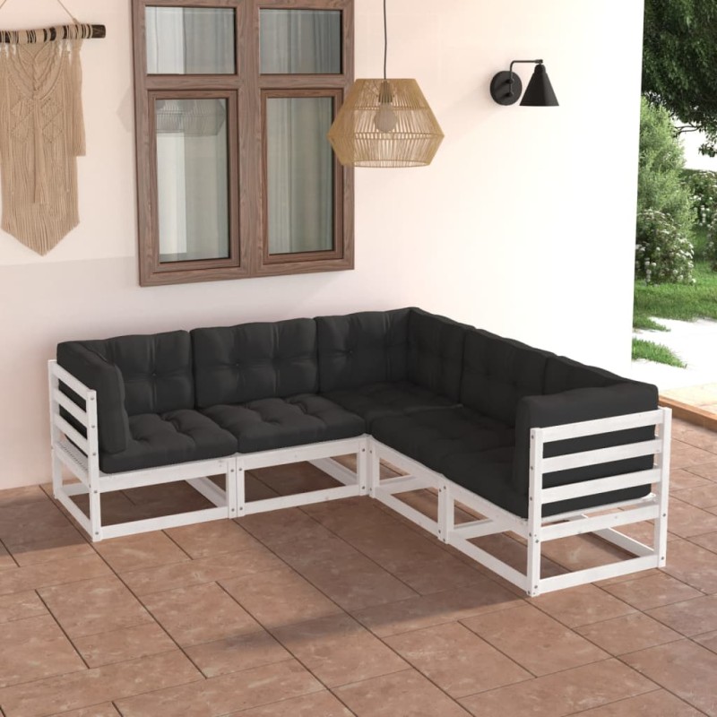 vidaXL Juego de muebles de jardín 5 pzas y cojines madera maciza pino vidaXL Juego de muebles de jardín 5 pzas y cojines madera maciza pino