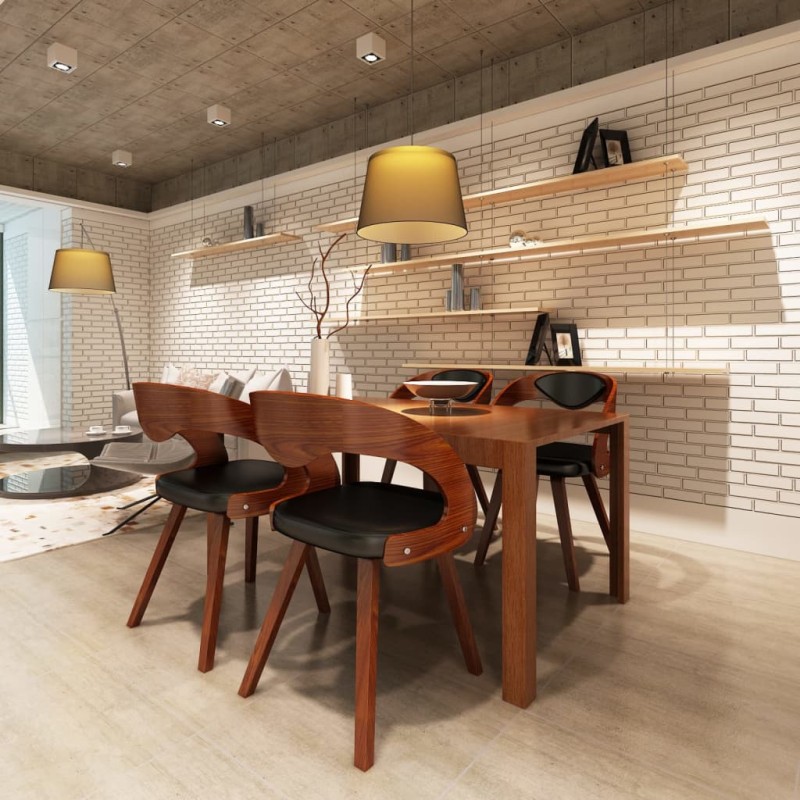 vidaXL Sillas de comedor 4 uds madera curvada piel sintética marrón vidaXL Sillas de comedor 4 uds madera curvada piel sintética marrón