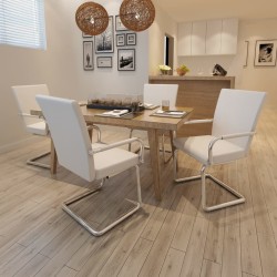 vidaXL Sillas voladizas de comedor 4 unidades cuero sintético blanco
