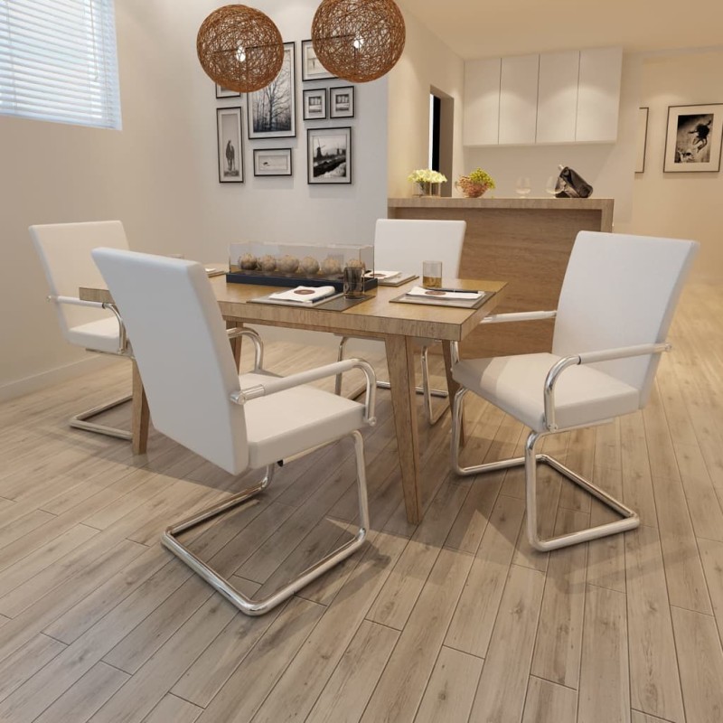 vidaXL Sillas voladizas de comedor 4 unidades cuero sintético blanco vidaXL Sillas voladizas de comedor 4 unidades cuero sintético blanco