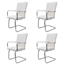 vidaXL Sillas voladizas de comedor 4 unidades cuero sintético blanco