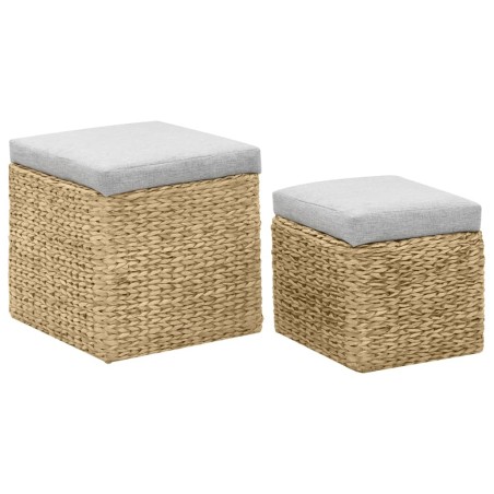 vidaXL Conjunto de otomanas 2 piezas hierba marina gris