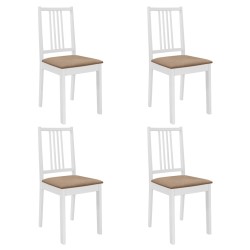 vidaXL Sillas de comedor con cojines 4 unidades madera maciza blanca 