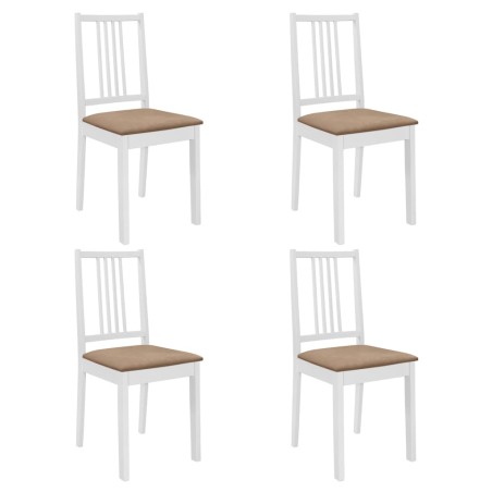 vidaXL Sillas de comedor con cojines 4 unidades madera maciza blanca 