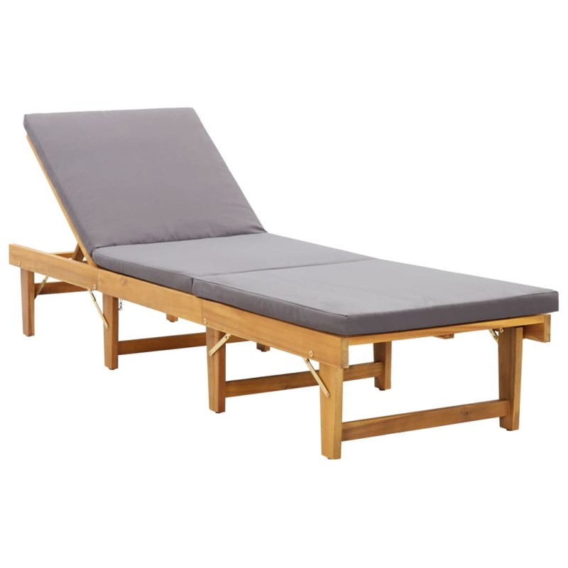 vidaXL Tumbona plegable con cojín madera maciza de acacia vidaXL Tumbona plegable con cojín madera maciza de acacia