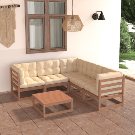 vidaXL Juego de muebles de jardín 6 pzas y cojines madera maciza pino