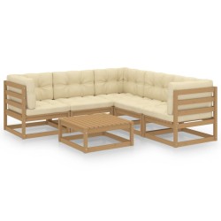 vidaXL Juego de muebles de jardín 6 pzas y cojines madera maciza pino