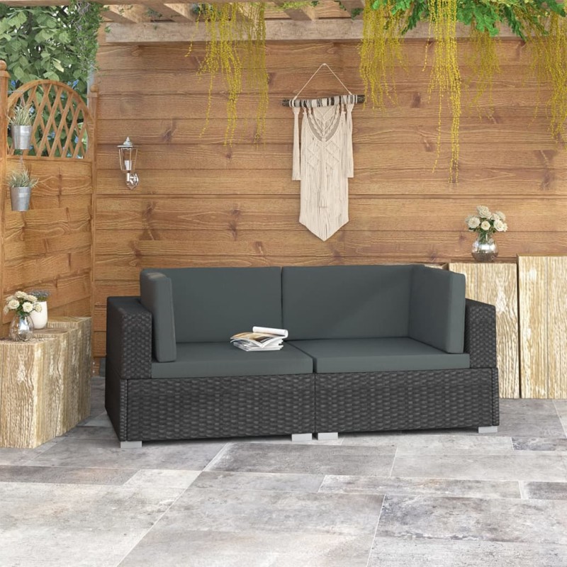 vidaXL Asiento seccional de esquina con cojines 2 pzas ratán PE negro vidaXL Asiento seccional de esquina con cojines 2 pzas ratán PE negro