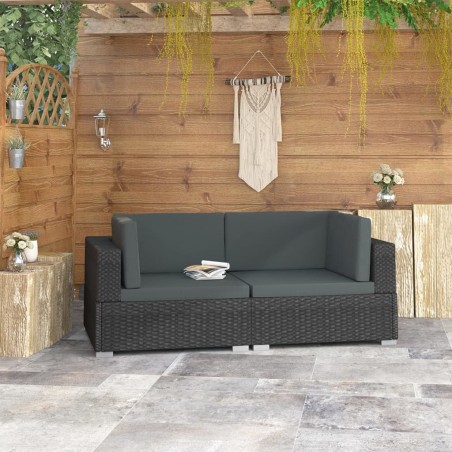 vidaXL Asiento seccional de esquina con cojines 2 pzas ratán PE negro