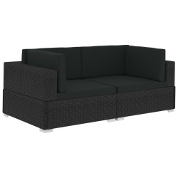 vidaXL Asiento seccional de esquina con cojines 2 pzas ratán PE negro