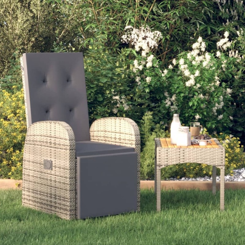 vidaXL Sillón reclinable de jardín con cojín ratán sintético gris vidaXL Sillón reclinable de jardín con cojín ratán sintético gris