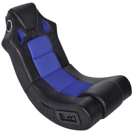 vidaXL Mecedora con música de cuero sintético negro y azul