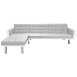 vidaXL Sofá cama de esquina tela blanco y gris 218x155x69 cm