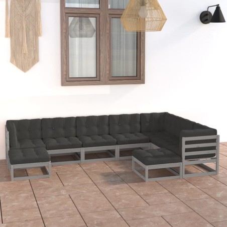 vidaXL Juego de muebles de jardín 9 pzas y cojines madera maciza pino