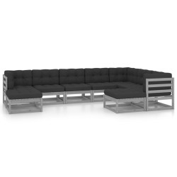 vidaXL Juego de muebles de jardín 9 pzas y cojines madera maciza pino