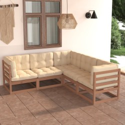 vidaXL Juego de muebles de jardín 5 pzas y cojines madera maciza pino
