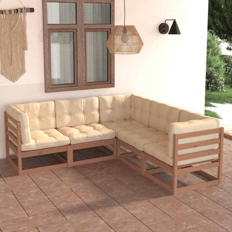 vidaXL Juego de muebles de jardín 5 pzas y cojines madera maciza pino vidaXL Juego de muebles de jardín 5 pzas y cojines madera maciza pino