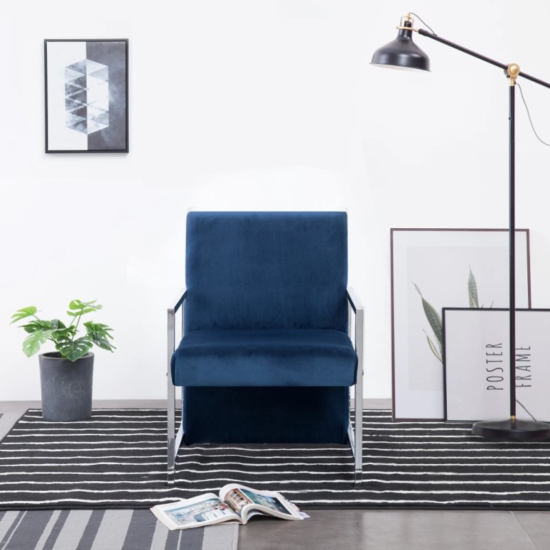 vidaXL Sillón con patas cromadas de terciopelo azul vidaXL Sillón con patas cromadas de terciopelo azul