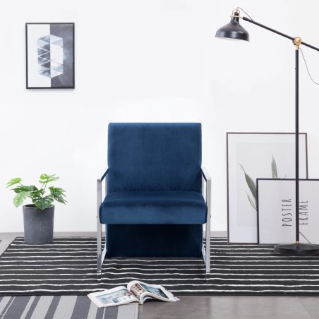 vidaXL Sillón con patas cromadas de terciopelo azul