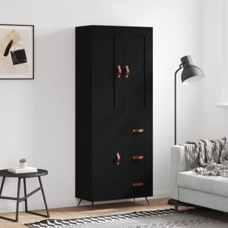 vidaXL Aparador alto madera contrachapada negro 69,5x34x180 cm