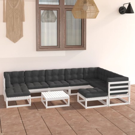 vidaXL Set de muebles de jardín 10 pzas con cojines madera pino blanco