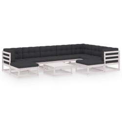 vidaXL Set de muebles de jardín 10 pzas con cojines madera pino blanco