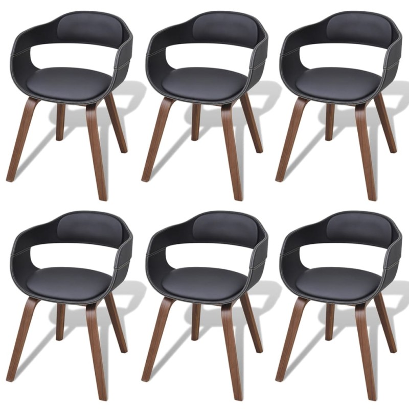 vidaXL Sillas de comedor 6 uds madera curvada cuero sintético negro vidaXL Sillas de comedor 6 uds madera curvada cuero sintético negro