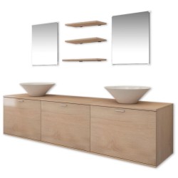 vidaXL Conjunto de muebles de baño y lavabo 8 piezas beige