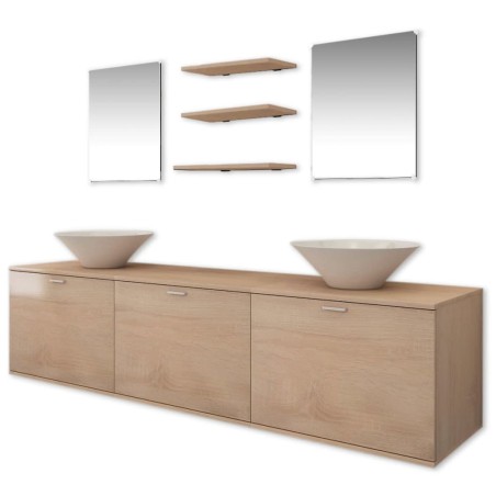 vidaXL Conjunto de muebles de baño y lavabo 8 piezas beige