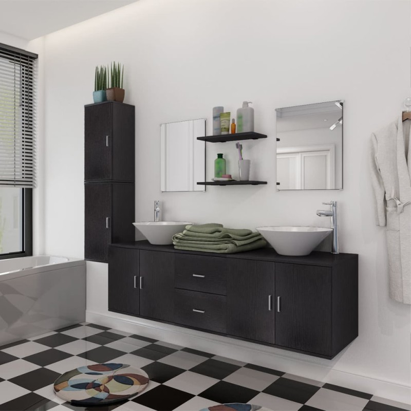 vidaXL Conjunto de muebles de baño y lavabo 9 piezas negro vidaXL Conjunto de muebles de baño y lavabo 9 piezas negro